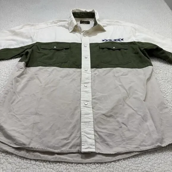 VTG Wrangler Rustler Western Shirt Mens Large Pearl Snap Brushpopper Embroidered - Picture 3 of 9